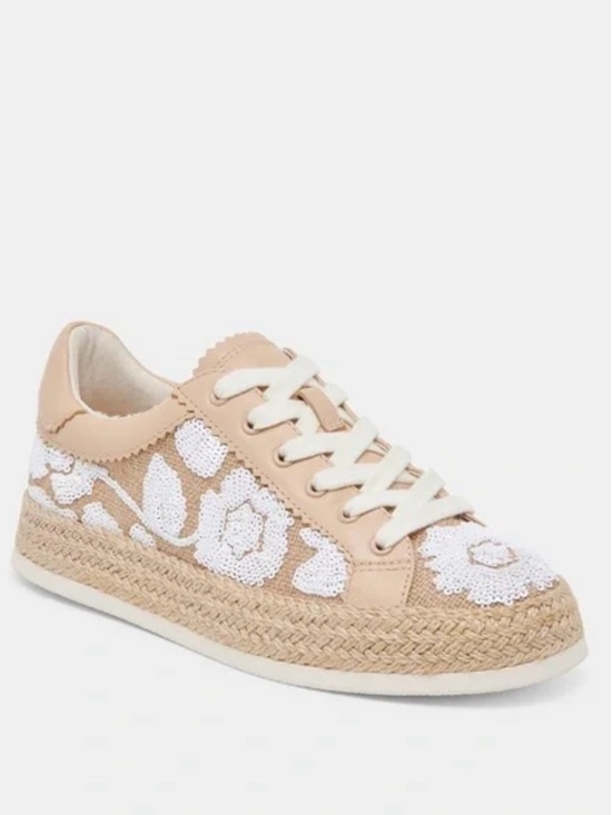 Dolce Vita Shoes - Dolce Vita Beige and White Floral Lace Espadrille Sneaker